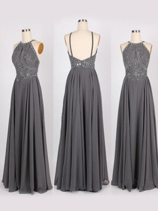 A-Linie/Elegant Neckholder Ärmellos Perlen verziert Chiffon Abiballkleider