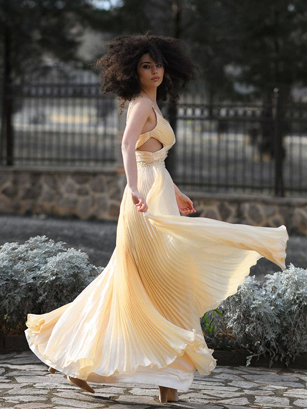 Vestidos de fiesta elegantes de satén con volantes, sin mangas y escote en V