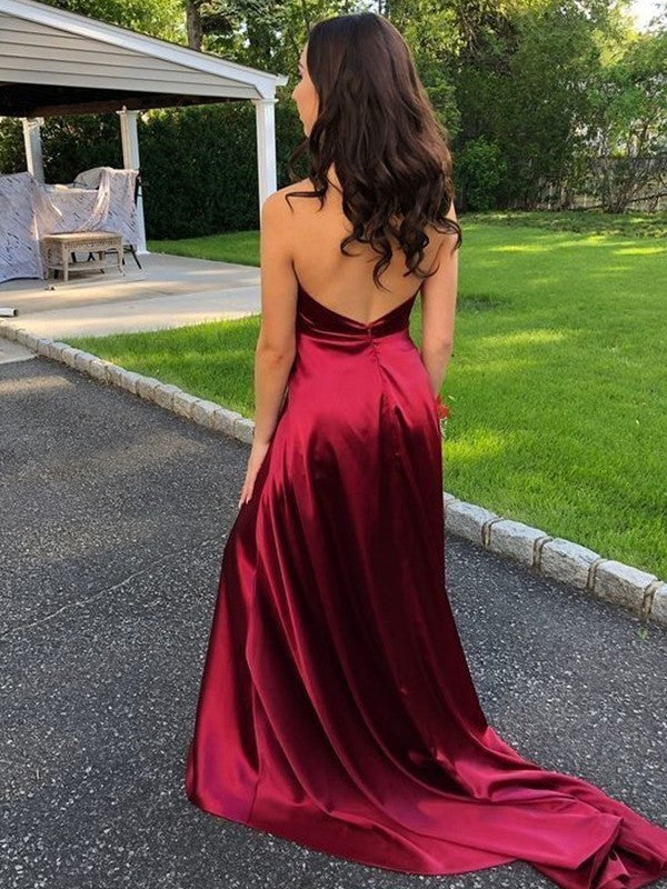 Vestidos de fiesta elegantes de satén con corte A, sin mangas, estilo halter, volantes y efecto seda