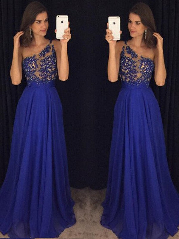 Elegante vestido de fiesta de gasa con cuentas, corte A, sin mangas, un hombro al aire, largo hasta el suelo
