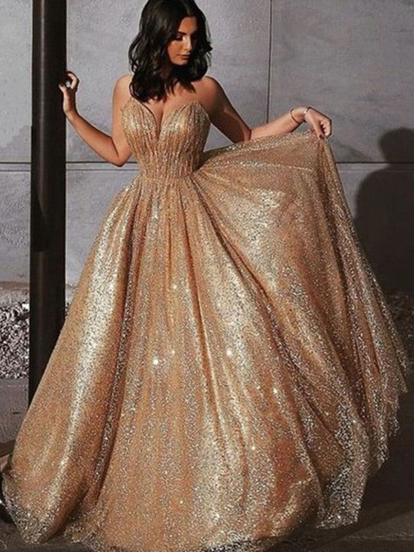 Vestidos de fiesta elegantes de corte A con tirantes finos, tul, lentejuelas y sin mangas