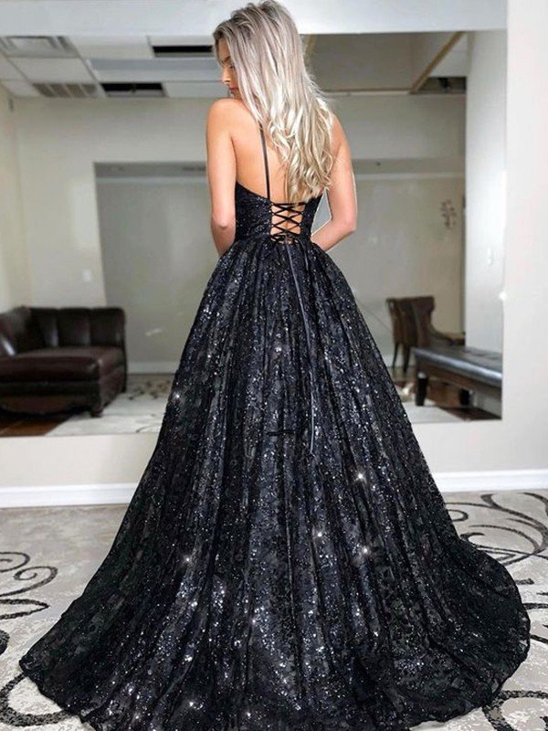Vestidos de fiesta elegantes con escote en V, sin mangas y lentejuelas