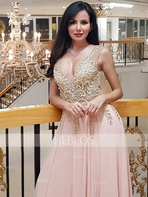 Vestidos de fiesta elegantes de tul con cuentas, sin mangas y escote en V, corte A
