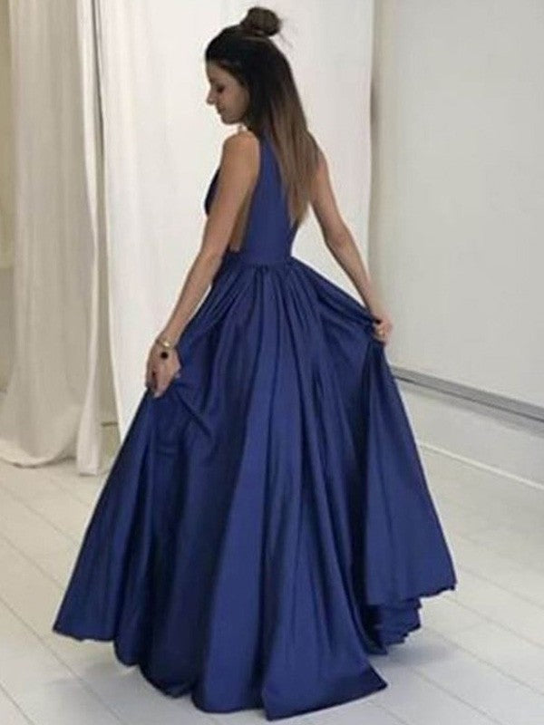 Vestidos de fiesta elegantes de tafetán con escote en V, sin mangas y hasta el suelo