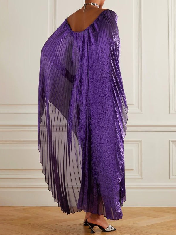 Pleated Batwing Sleeves Off-The-Shoulder Maxi Evening Dresses