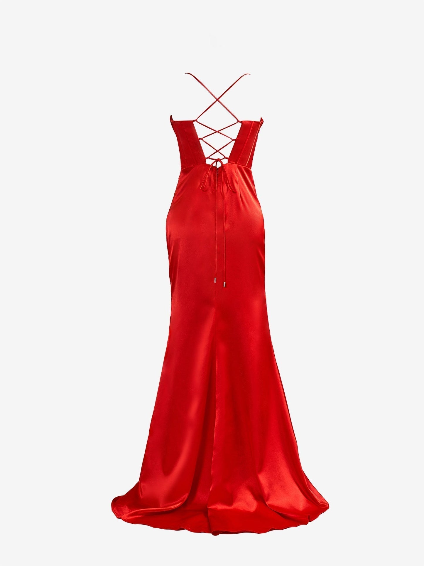 Aaliyah| Rotes Meerjungfrau-Ballkleid aus Satin mit Spaghettiträgern und Schlitz