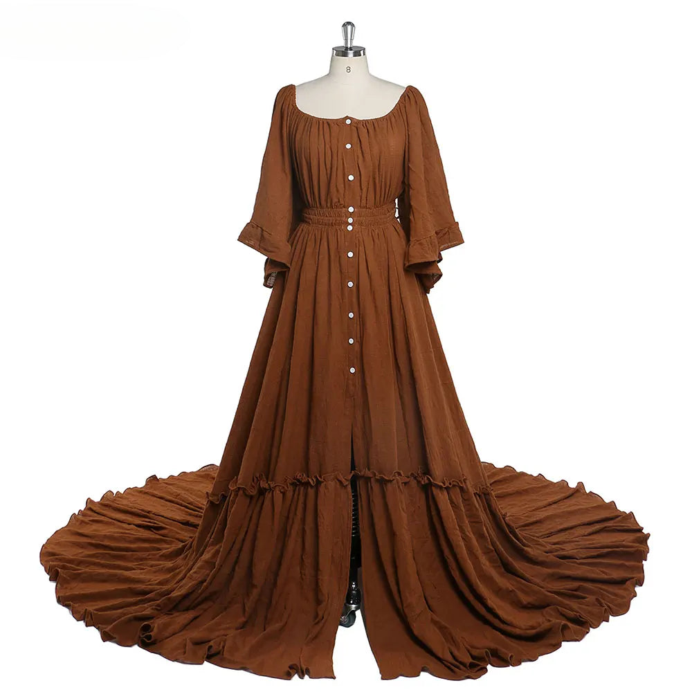 Schulterfreies Umstandskleid mit Rundhalsausschnitt, ausgestellten Ärmeln, Fotografie-Kleid, Babyparty-Kleid für Schwangere