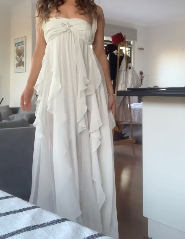 Bohemian Weiß Chiffon Abendkleid Neckholder Ballkleid Partykleid Y7542