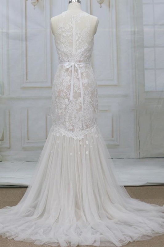 Impresionantes apliques de tul con corte sirena para vestidos de novia elegantes