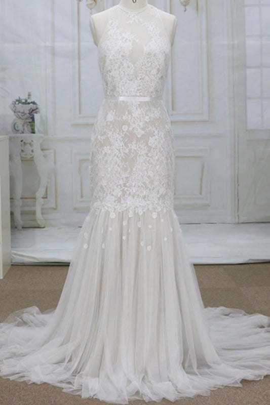 Impresionantes apliques de tul con corte sirena para vestidos de novia elegantes