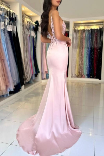 Impresionantes vestidos de fiesta de satén con encaje, escote en V, sin mangas y abertura frontal