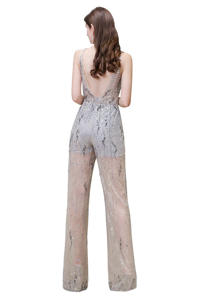 Mono de fiesta sin mangas con cuello alto transparente e ilusión increíble