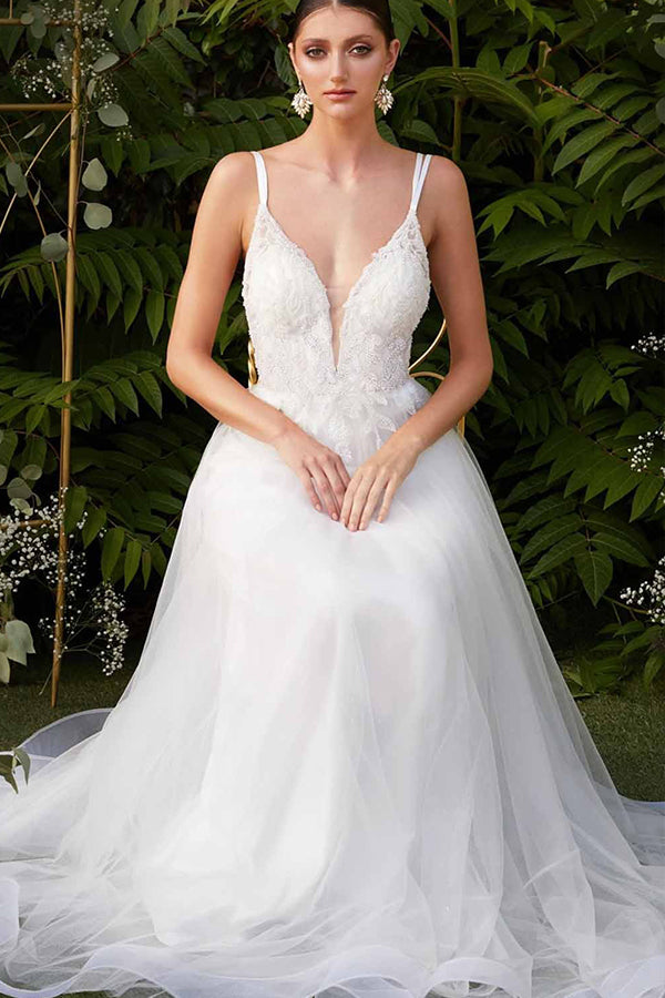 Tolles Hochzeitskleid mit doppeltem V-Ausschnitt, Tüll-Designerkleid für die Braut