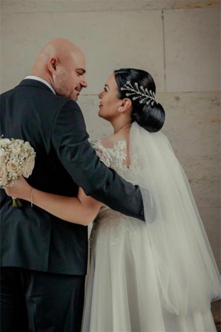 Knöchellanges weißes Tüll-Brautkleid mit Flügelärmeln