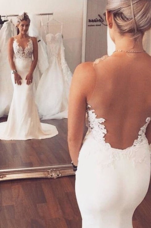 Ärmelloses Meerjungfrau-Brautkleid mit Applikationen
