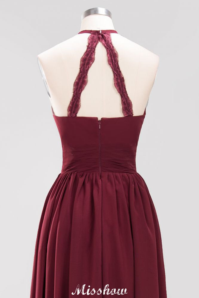 Vestido de dama de honor largo hasta el suelo, sin mangas, con apliques, cuello halter y volantes, corte A, de gasa, para noche