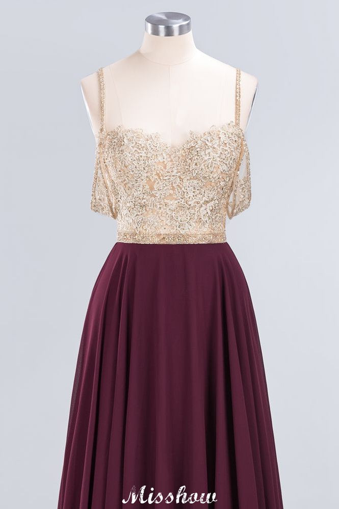 Appliques Spaghetti Straps Prom Dresses | A-Line Sleeveless Evening Dresses