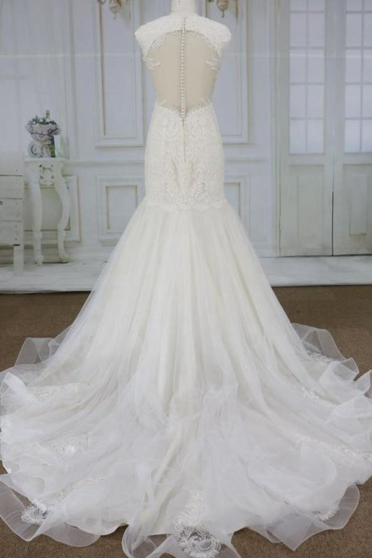 Impresionantes apliques de tul con corte sirena para vestidos de novia elegantes