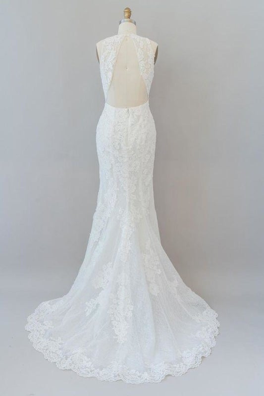 Impresionantes vestidos de novia elegantes de sirena con encaje de ilusión