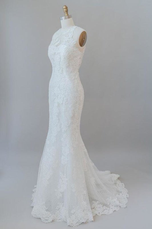 Impresionantes vestidos de novia elegantes de sirena con encaje de ilusión