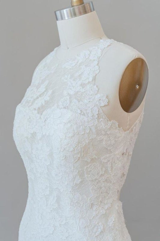 Impresionantes vestidos de novia elegantes de sirena con encaje de ilusión