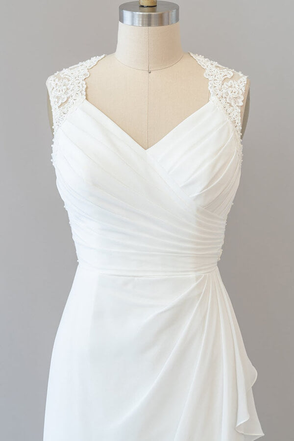 Impresionante vestido de novia largo de gasa con encaje y espalda descubierta