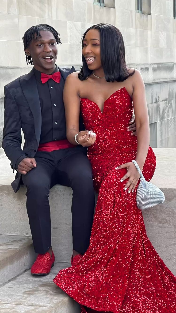 Shiny Mermaid Red Sequin Evening Dress Elegant Formal Gown Y663