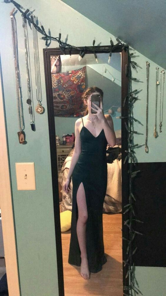 Spaghettiträger V-Ausschnitt Ballkleid mit seitlichem Schlitz, klassisches Etui-/Säulen-Abendkleid Y737