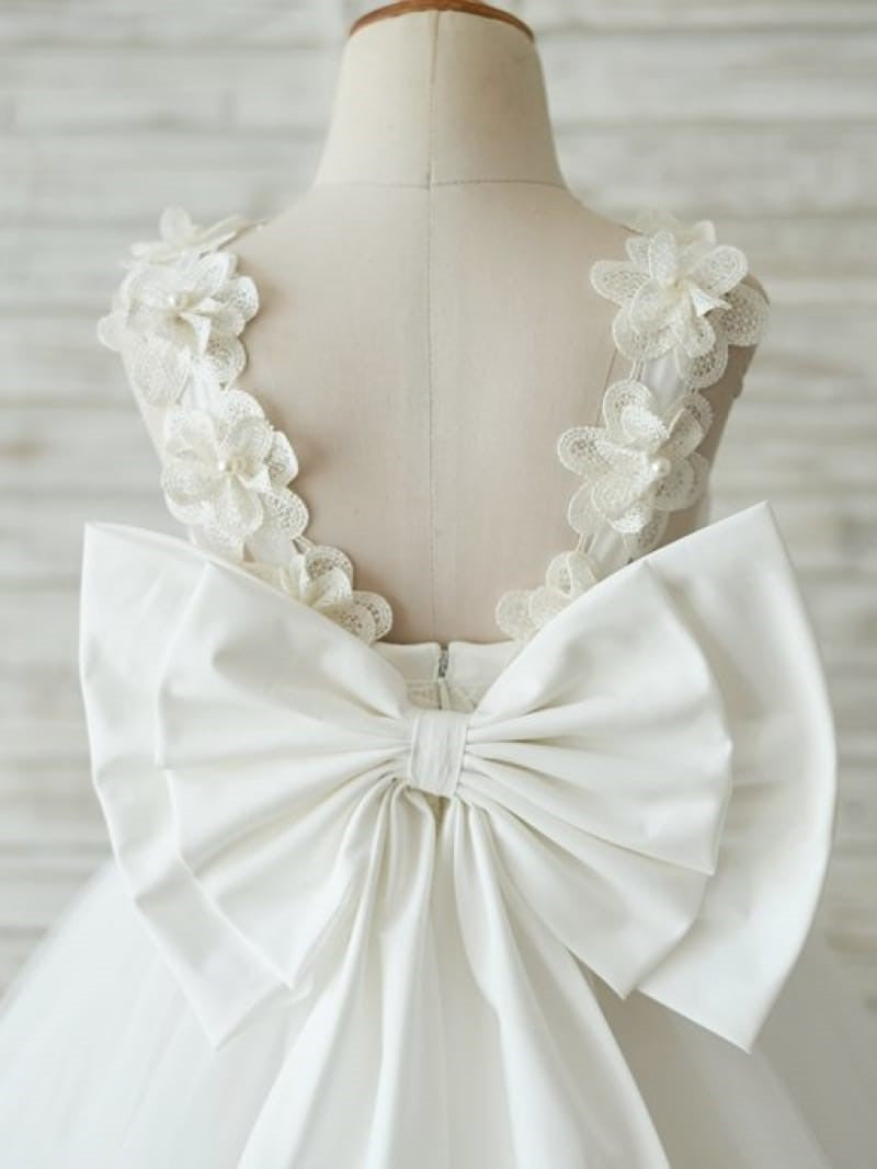 Vestido de niña de flores en 3D de tul con encaje hasta la rodilla