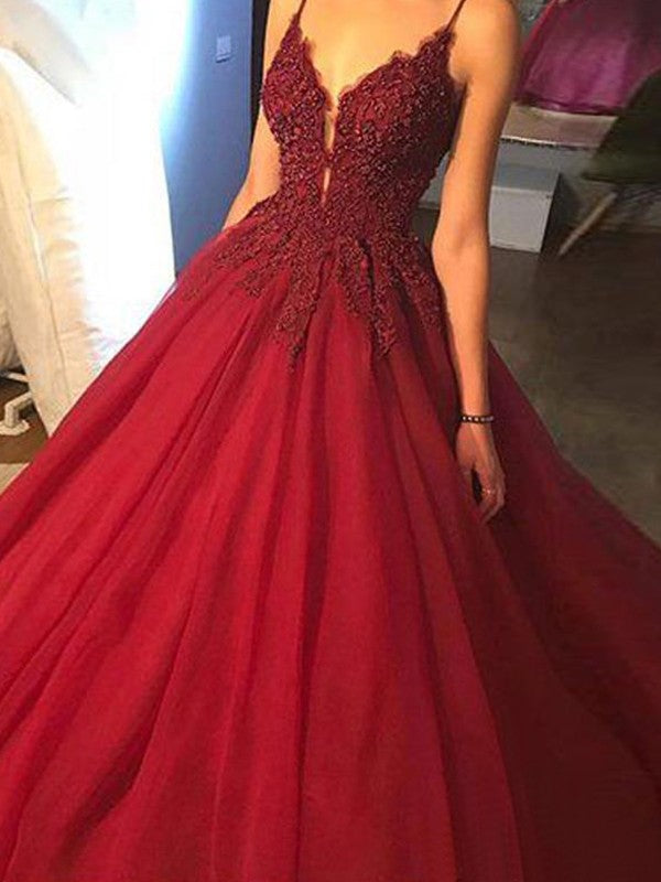 Vestidos de fiesta de tul con apliques y tirantes finos sin mangas y vestido de fiesta
