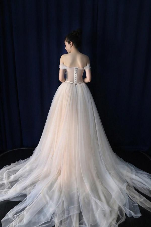 Vestidos de novia con escote en forma de corazón, de tul y lazo, WD200