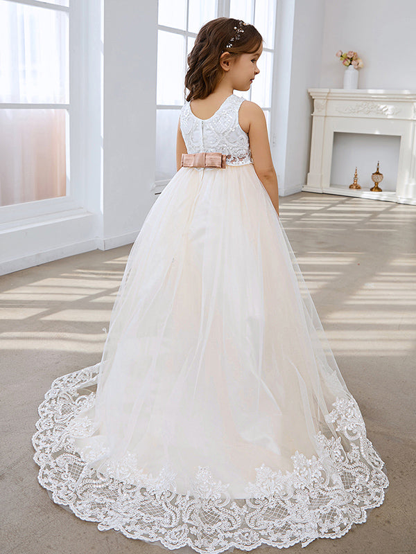 Ball-Gown/Princess Tulle Sweep Train Ivory Flower Girl Dress