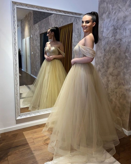 Wunderschöne A-Linie Tüll Off-Shoulder Brautkleider