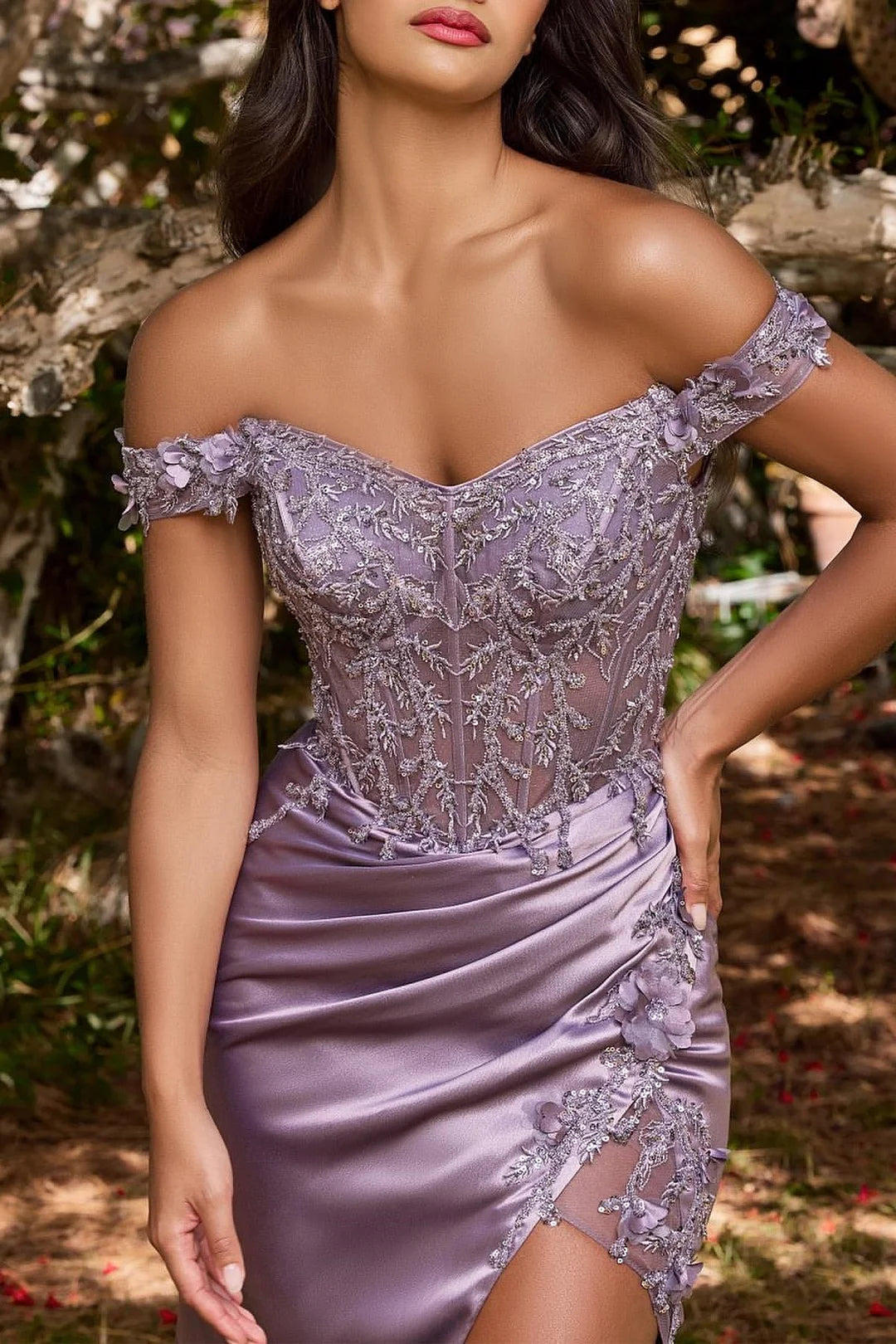 Beautiful Long Purple Off-the-shoulder Sleeveless Prom Dress With Slit