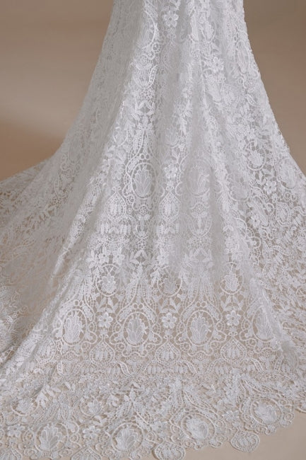 Wunderschönes schulterfreies, ärmelloses Meerjungfrau-Brautkleid in Bodenlänge mit Spitze und Applikation