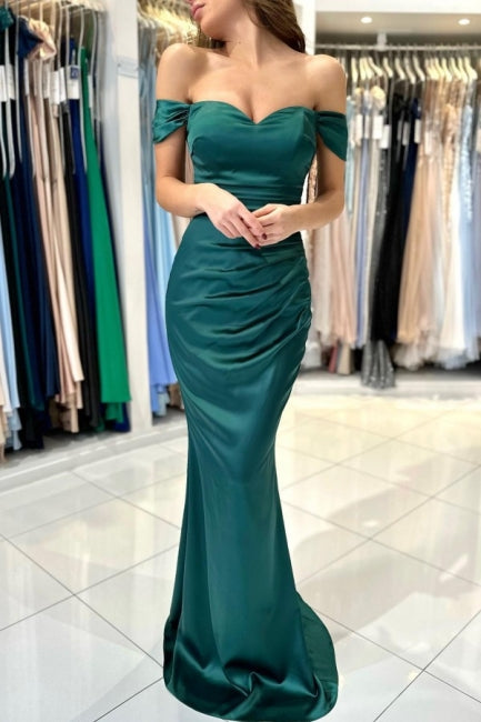 Beautiful Simple Long Dark Green Off-the-shoulder Mermaid Sleeveless Evening Dresses