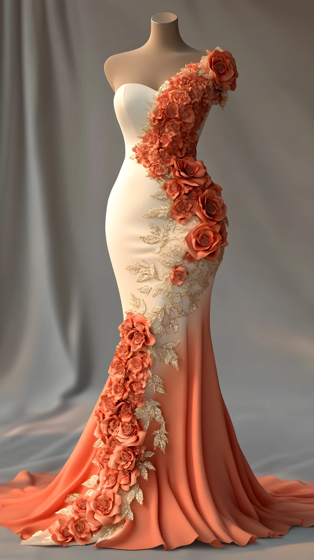 Vestido de fiesta de gasa con apliques de peonías y corte sirena, vestido de noche largo Y8565