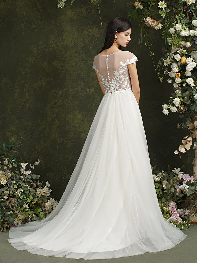 Biztunnel Langes A-Linien-Brautkleid mit Herzausschnitt und Chiffon-Spitze und Schlitz