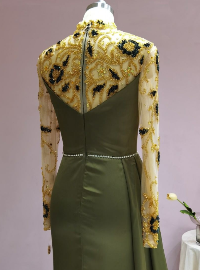 Vestido de noche largo negro con mangas Vestidos de fiesta con purpurina