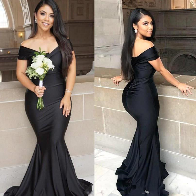 Schwarzes schulterfreies, bodenlanges, rückenfreies Meerjungfrau-Ballkleid