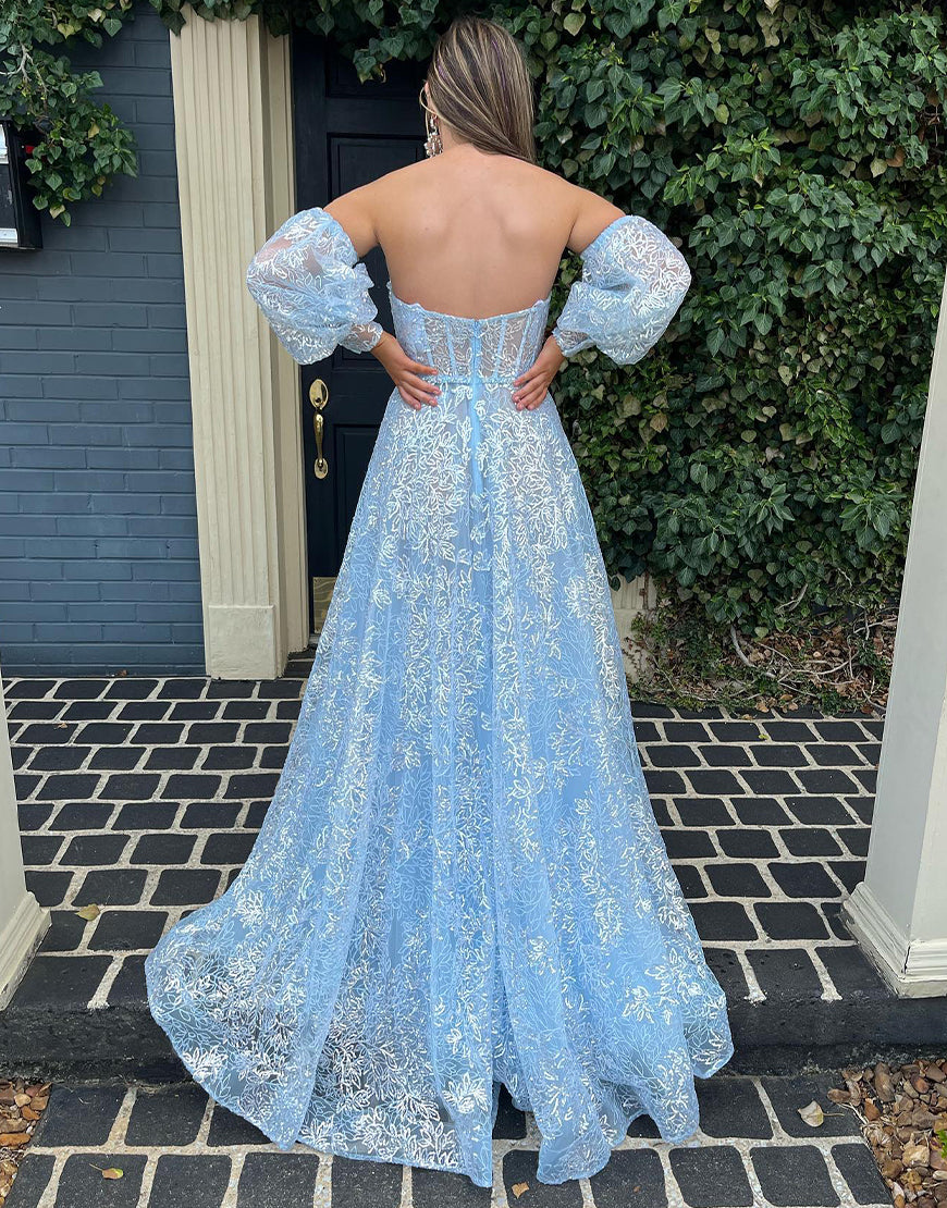 Raya | Vestido de fiesta de encaje con escote en forma de corazón y mangas