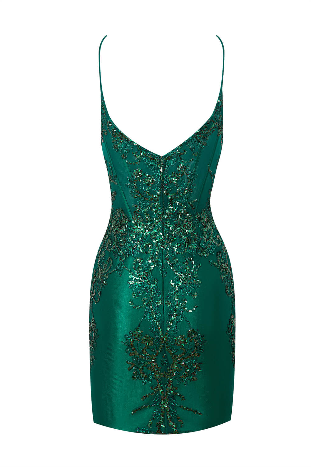 Brooklyn | Vestido de fiesta corto de satén con escote en V y apliques