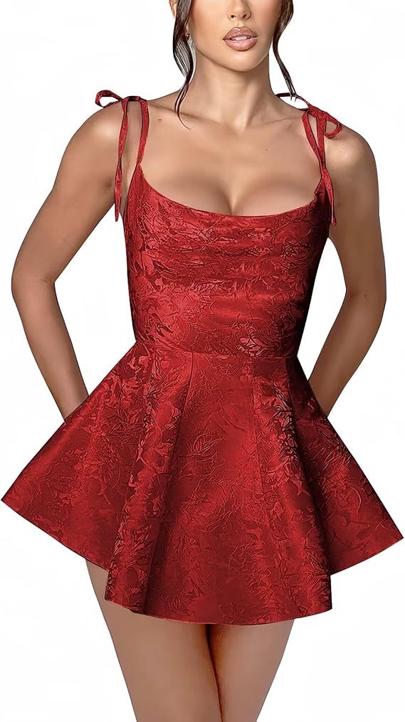 Vestido de fiesta corto de satén sin mangas con tirantes finos y corte en A para el regreso a casa. Vestidos de fiesta de jacquard.