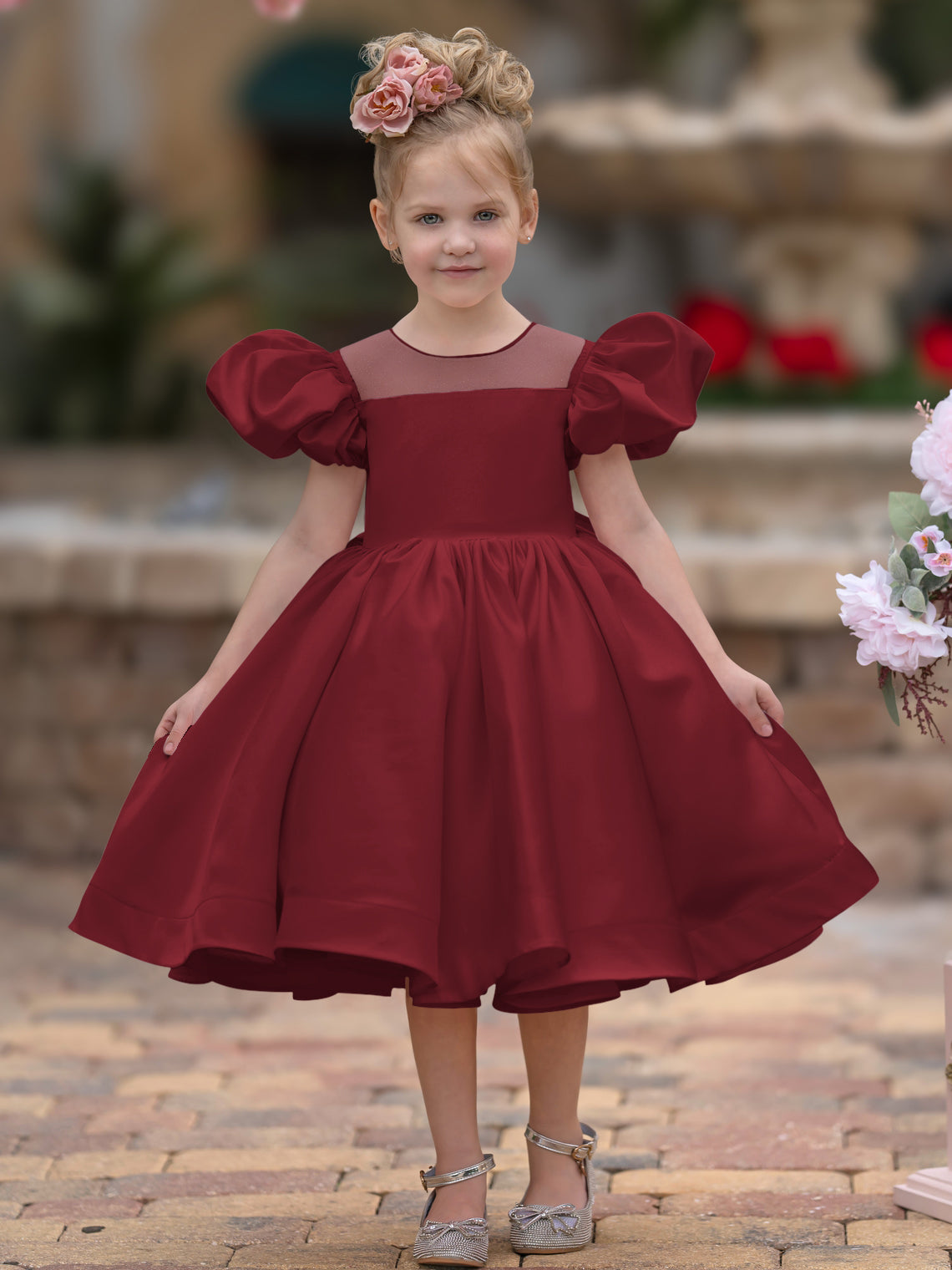 Duchesse-Linie/Princess-Linie Satin Knielang Blumenmädchenkleid