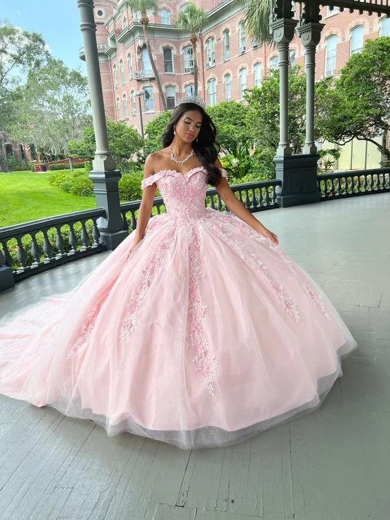 Vestido de fiesta con apliques de tul rosa, vestido de quinceañera, vestido de fiesta de cumpleaños Y7476