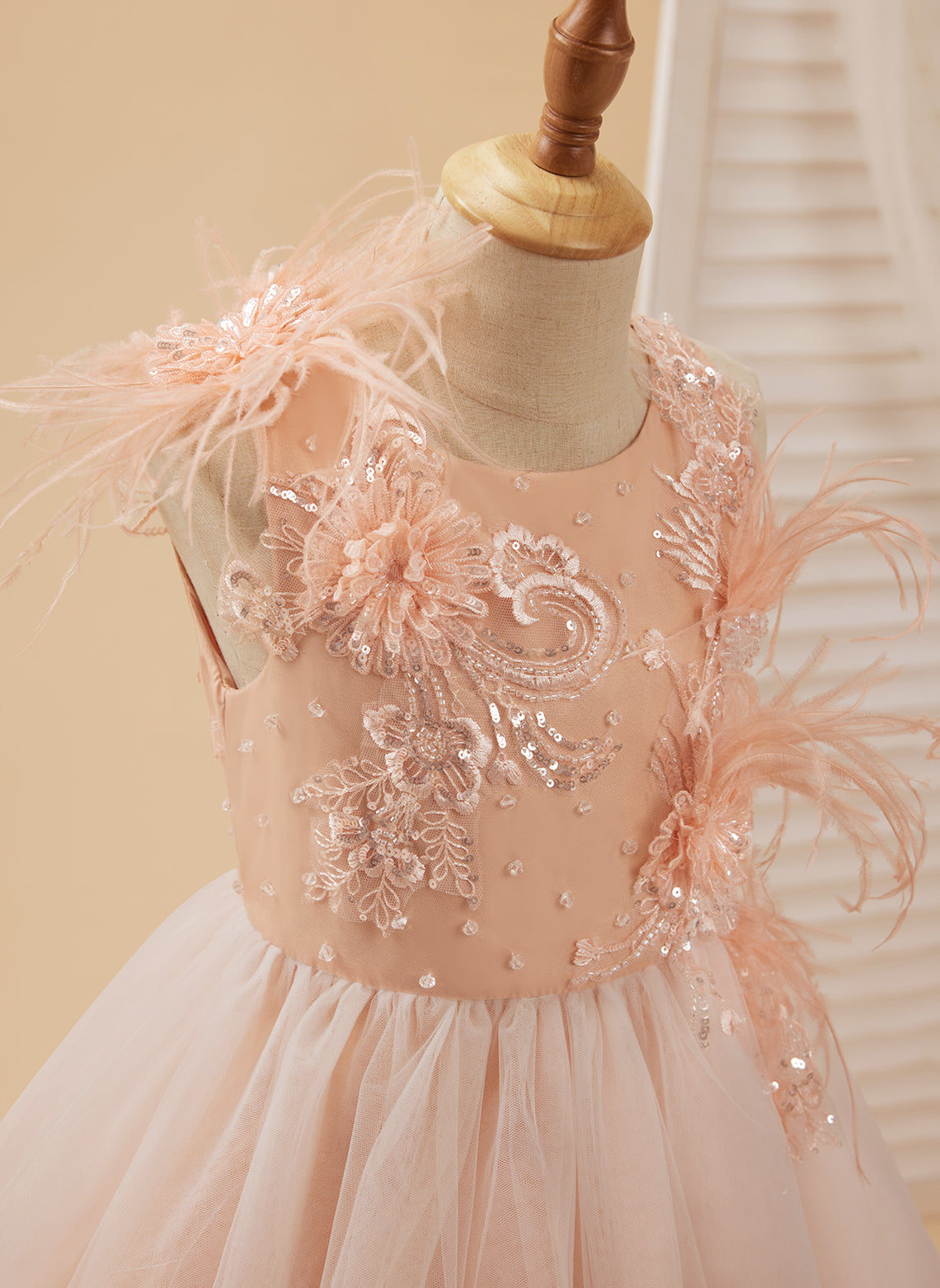 Ball-Gown/Princess Tulle Sweep Train Pink Flower Girl Dress