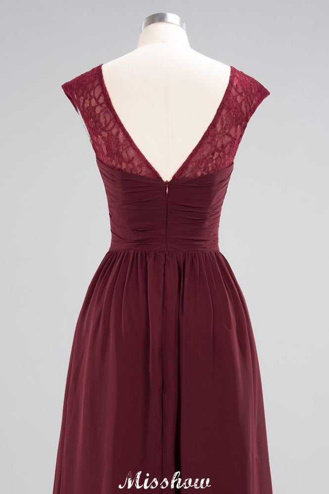 Vestido largo de noche de tul y gasa con mangas cortas para boda