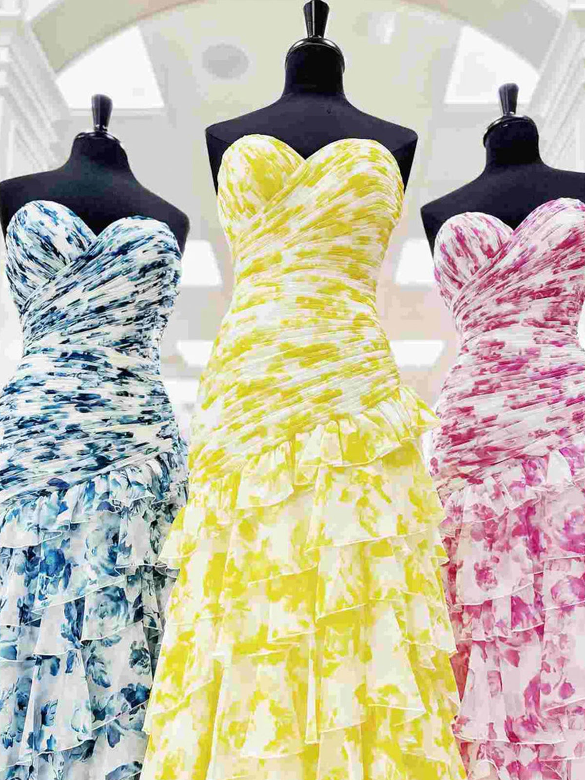 Cassian | Vestidos de fiesta largos de gasa con escote corazón y abertura, estampados de sirena