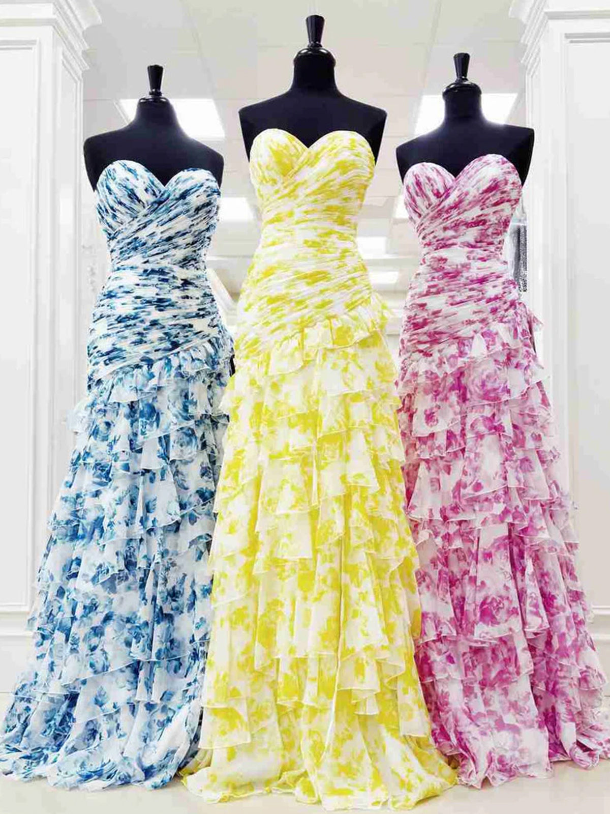 Cassian | Vestidos de fiesta largos de gasa con escote corazón y abertura, estampados de sirena