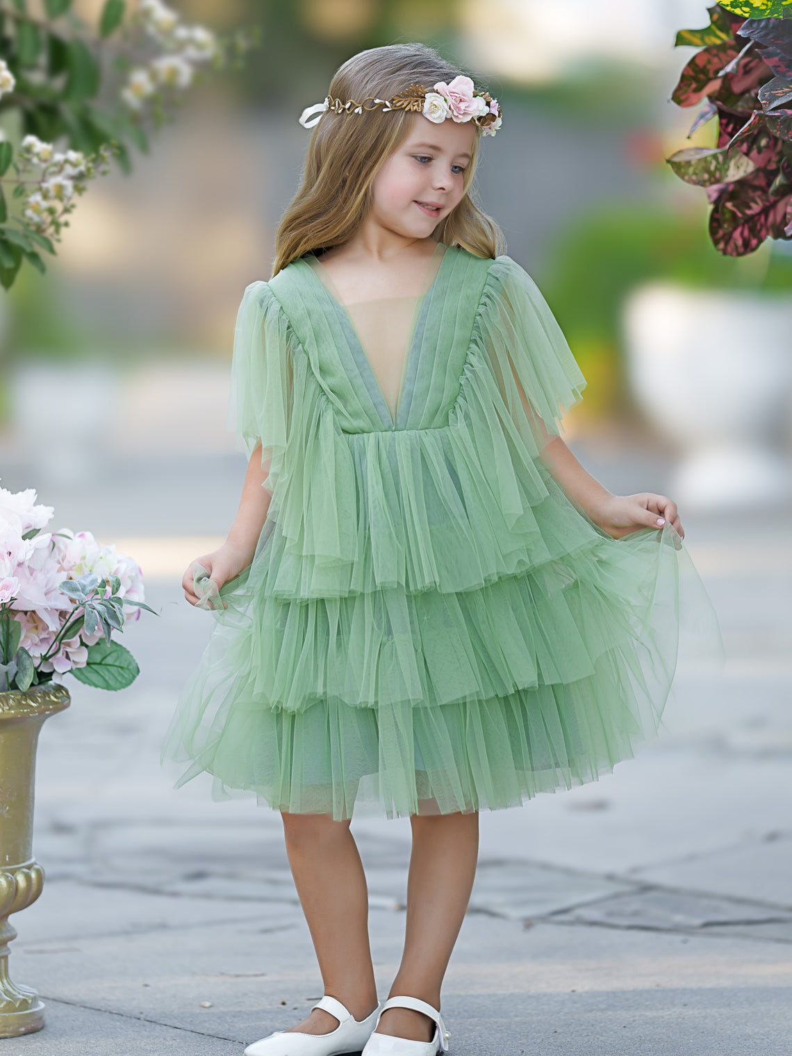 Vestido elegante de tul para niña pequeña con diseño de hada del jardín encantado